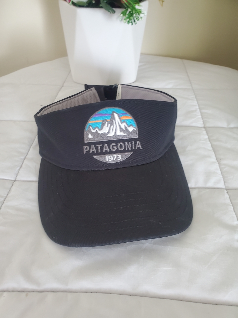 Patagonia Black Visor with Multicolor Mountain Logo